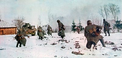German Infantrymen Following a Tank Towards Moscow in the Snow, Russia by Unbekannt