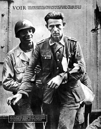 German Prisoner of War Arriving in England, Escorted by an American Soldier by Unbekannt
