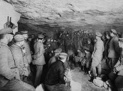 German soldiers at a concert in a cave, France, World War I by Unbekannt