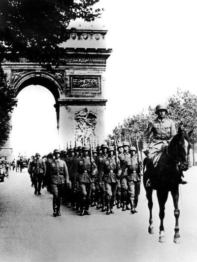 German troops marching on the Champs Elysees, Paris by Unbekannt