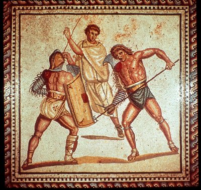 Gladiators in the arena, Roman mosaic, Saarbrucken, Germany by Unbekannt