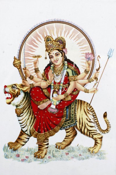 Goddess Sherawali (Durga) Riding a Tiger, Rishikesh, India by Unbekannt