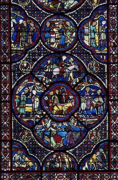 Gothic art: the life of the child prodigy. Stained glass of the ambulatory of the Cathedrale Saint Etienne de Bourges by Unbekannt
