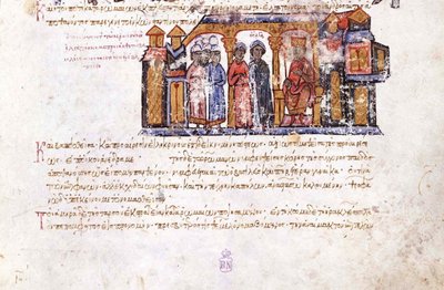 Grand Princess Olga Visiting Constantine VII (Miniature from the Madrid Skylitzes) by Unbekannt