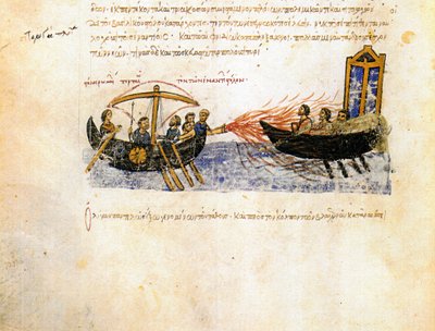 Greek Fire. Miniature from the Madrid Skylitzes, 11th-12th Century by Unbekannt