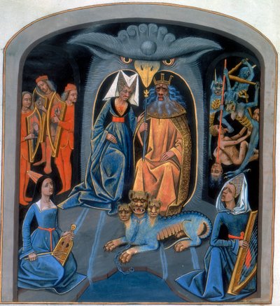 Greek gods Pluto and Persephone with Cerberus, the three-headed dog, 15th century by Unbekannt