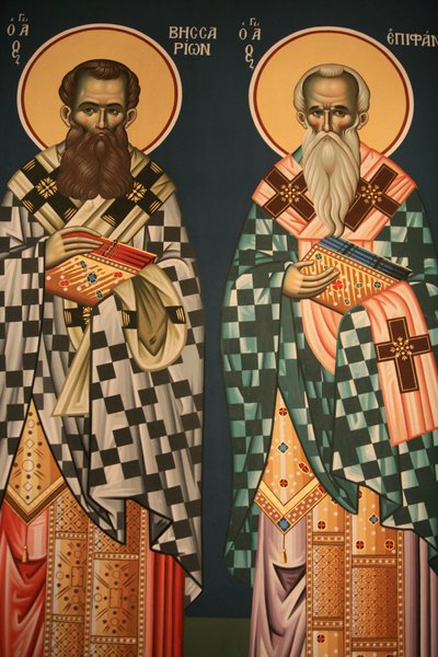 Greek orthodox icon depicting Saint Vissarion and Saint Epiphanos, Thessaloniki, Greece by Unbekannt