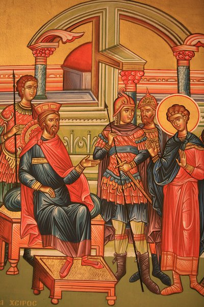Greek orthodox icon depicting a martyr with a Roman governor, Thessaloniki, Greece by Unbekannt