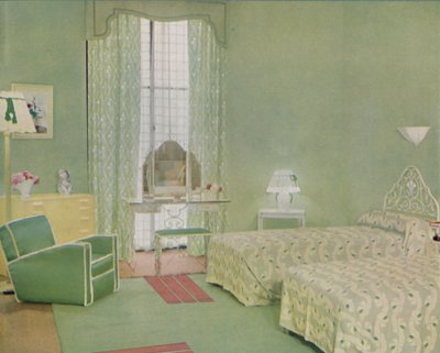 Green and White Colour Scheme for a Bedroom by Unbekannt