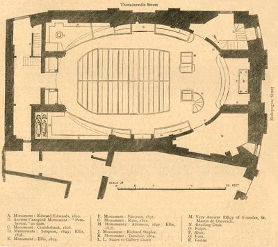 Ground Plan of the Modern Church of St. Martin Outwich, Demolished 1874, 1897 by Unbekannt