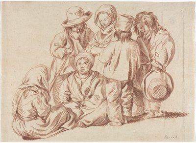 Group of Six Children (recto), Sketch of a Village (verso) by Unbekannt