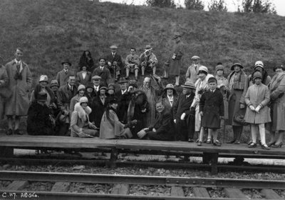 Group of tourists on a railway platform, Abisko, northern Sweden by Unbekannt