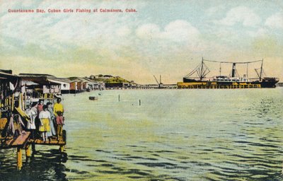 Guantanamo Bay, Cuban Girls Fishing at Caimanera, Cuba by Unbekannt