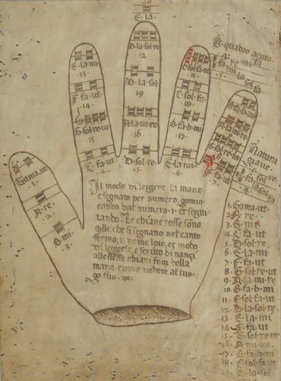 Guidonian hand with solmization syllables, 16th century by Unbekannt
