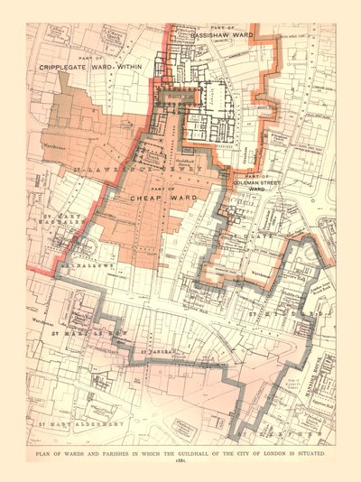 Guildhall City of London. Plan of Wards and Parishes, 1885 by Unbekannt