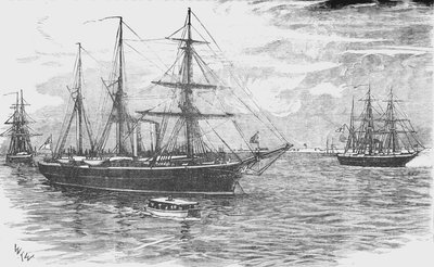 HMS Iris, with the Gunboats Beacon and Decoy, Blockading Damietta by Unbekannt