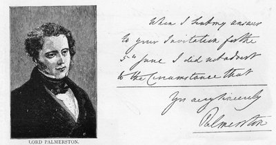 Handwriting and signature of Henry John Temple, 3rd Viscount Palmerston by Unbekannt