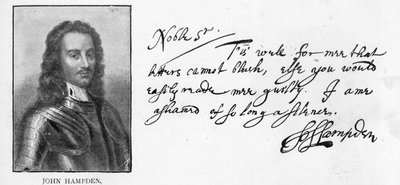 Handwriting and signature of John Hampden from a letter written to Sir John Eliot in prison, March 21 by Unbekannt