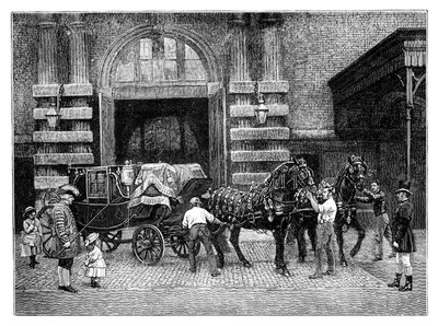 Harnessing the black horses at the Royal Mews, Buckingham Palace, London by Unbekannt