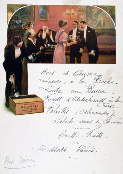Heidsieck Champagne Advertisement on a Menu by Unbekannt