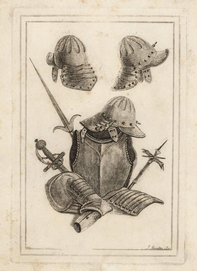 Helmet from a Suit of Armour of the Time of King Charles I, Breastplate, Tassets and Pouldron, Ancient Pertuisan, Sword with Silver Hilt and Hammer of Arms from the Tower of London by Unbekannt