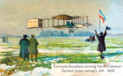 Henri Farman winning prize for first circular kilometre flight, Paris, Jan 1908 by Unbekannt
