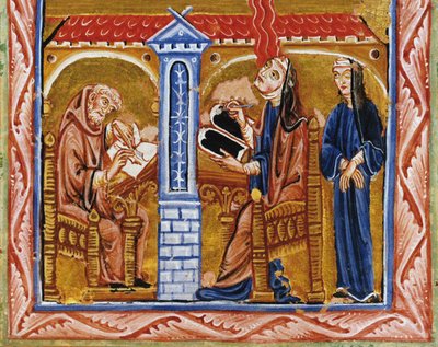 Hildegard Receives a Vision in the Presence of Her Secretary Volmar and Her Confidante Richardis by Unbekannt