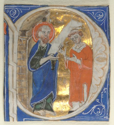 Historiated Initial Excised from a Bible: St. Paul and a Cleric, 1200s by Unbekannt