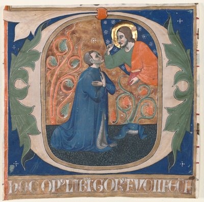 Historiated Initial O Excised from an Antiphonary: The Donor, Gorus Fucci, Kneels before Christ by Unbekannt