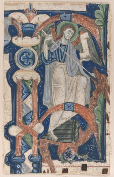 Historiated Initial P Excised from a Choral Book: St. Michael and the Dragon, early 1200s by Unbekannt