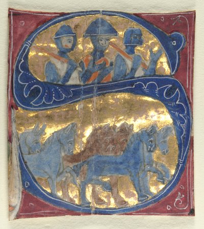 Historiated Initial S Excised from a Bible: Soldiers and Horses by Unbekannt