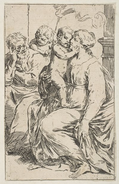 Holy Family with Saint John the Baptist, Copy in Reverse after Cantarini by Unbekannt
