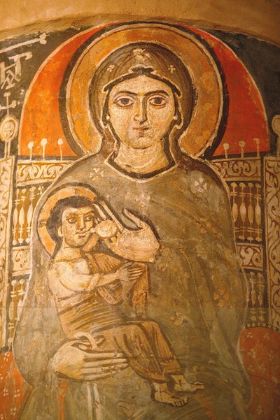 Coptic Monastery of the Holy Virgin and Saint John Kame Fresco: Mary Breastfeeding Jesus, Egypt by Unbekannt