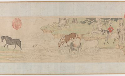Horses and Grooms Crossing a River by Unbekannt
