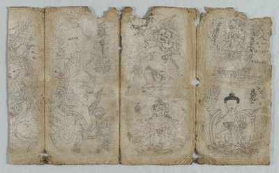 Iconographic Drawing: Vaishravana, Yama, Vsnisavijaya, Tara and Buddha recto, c1500 by Unbekannt