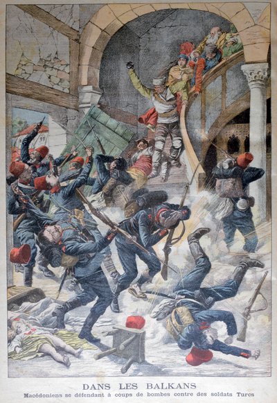In the Balkans: Macedonians Defending Themselves with Bombs Against Turkish Soldiers, 1903 by Unbekannt