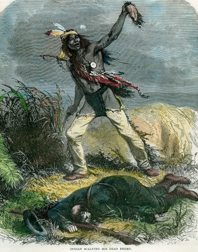 Indian scalping his dead enemy, 19th century by Unbekannt