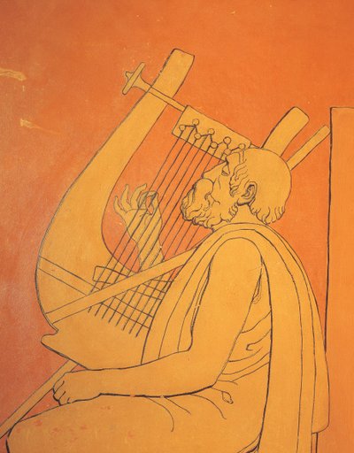 Interior view of decorative figurative drawings of male symbolic depiction of ancient Greece in dining room at Holmwood, Glasgow (photo) by Unbekannt