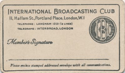 International Broadcasting Club: Membership card, c1930s by Unbekannt