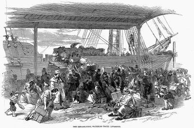 Irish emigrants embarking for America at Waterloo Docks, Liverpool, 1850 by Unbekannt