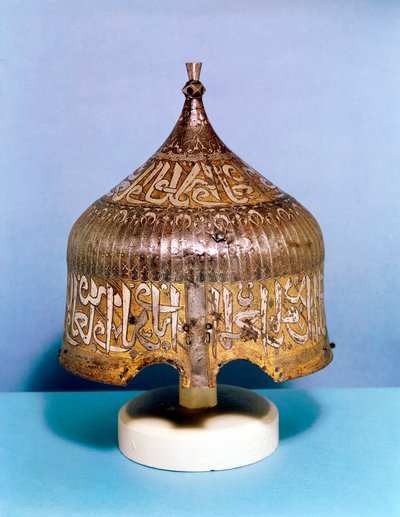 Iron helmet with calligraphic silver damascening decoration, Turkish Mamluk, 15th century by Unbekannt