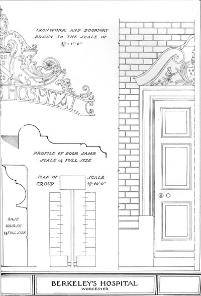 Ironwork and doorway, Berkeleys Hospital, Worcester, Worcestershire, 1924 by Unbekannt