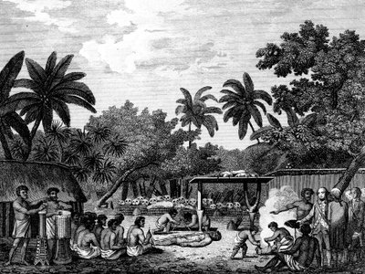 James Cook, English Navigator, Witnessing Human Sacrifice in Tahiti (Otaheite) c1773, 1815 by Unbekannt