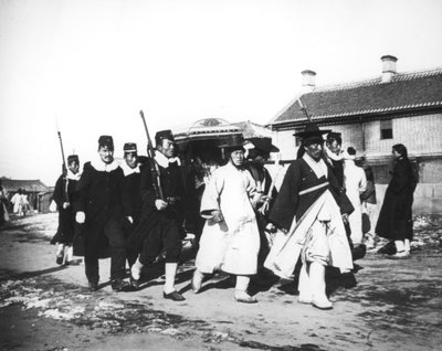 Japanese Official with an Escort of Soldiers, Korea by Unbekannt