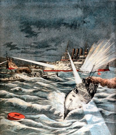 Japanese Torpedo Boats Making Surprise Attack, Russo-Japanese War by Unbekannt