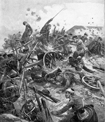 Japanese troops storming Russian Fort, Russo-Japanese War by Unbekannt