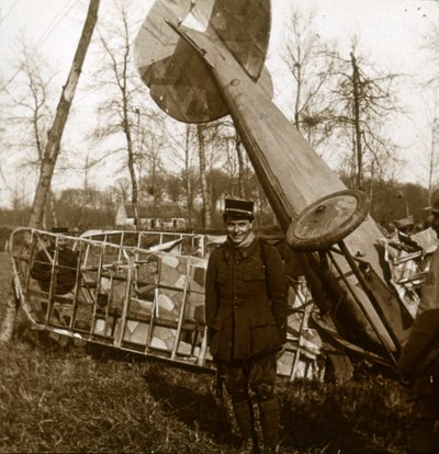 Jean Chaput in front of his 11th victory, c1914-c1918 by Unbekannt
