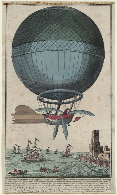 Jean Pierre Blanchard and John Jefferies Arriving in Calais After Crossing the English Channel in a Hot Air Balloon by Unbekannt
