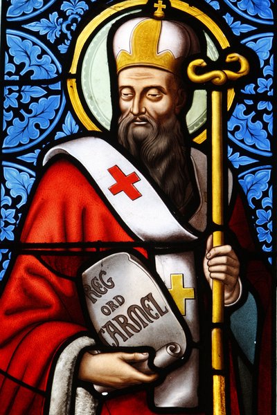 Jerusalem Patriarch Saint Albert stained glass in Pont L