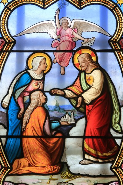 Jesus Christ and Virgin Mary, Stained Glass Window, Shrine of Our Lady of La Salette, La Salette-Fallavaux by Unbekannt